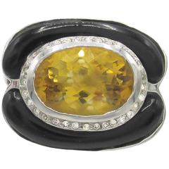 Citrine Onyx Diamond Gold Ring 11