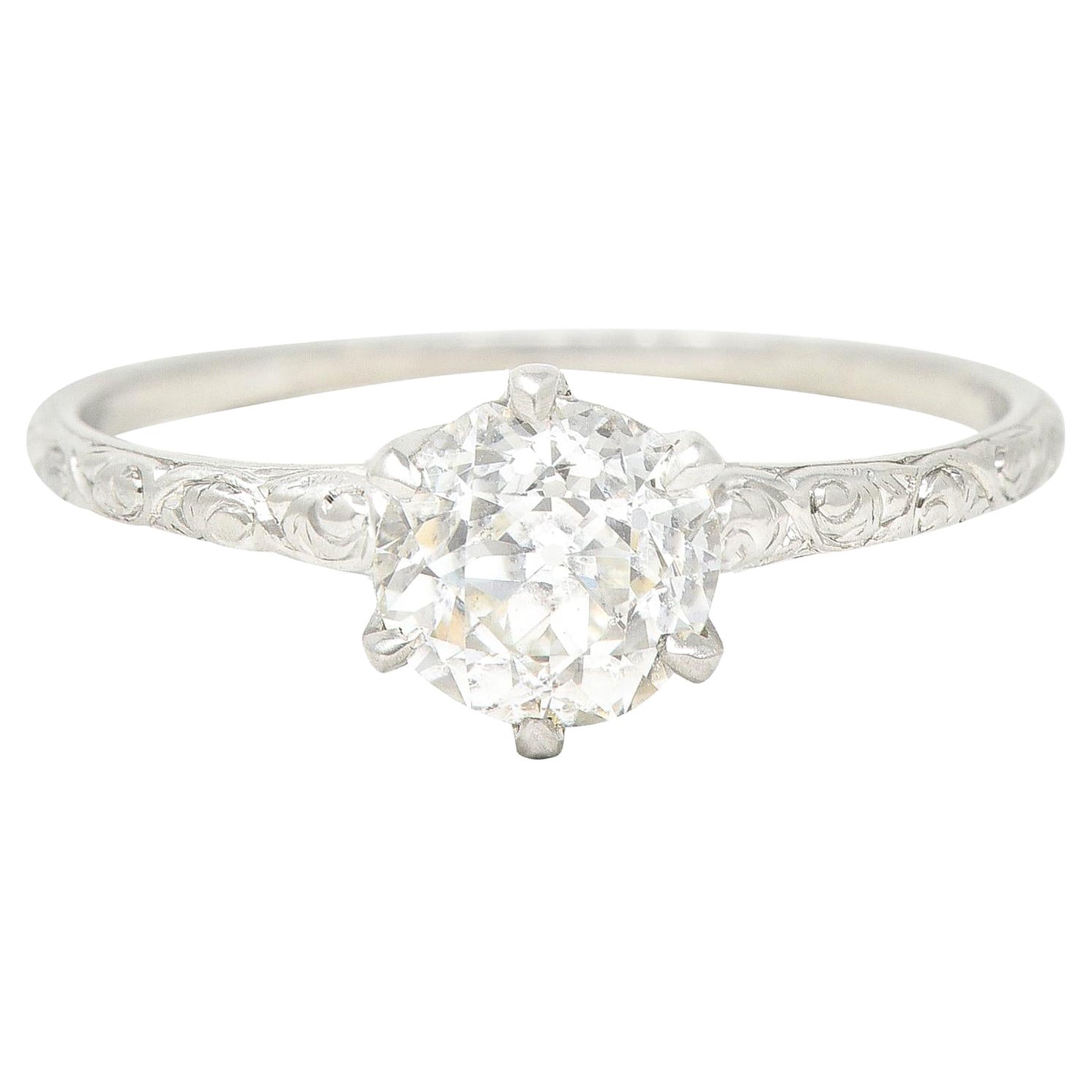 Antiker edwardianischer Verlobungsring aus Platin mit 0,85 Karat Diamant im alteuropäischen Schliff