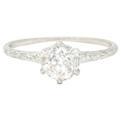 Antiker edwardianischer Verlobungsring aus Platin mit 0,85 Karat Diamant im alteuropäischen Schliff