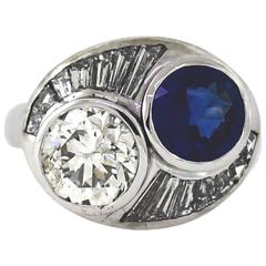 2.50 Carat Round Sapphire 2.19 Carat Diamond Gold Bypass Ring 1
