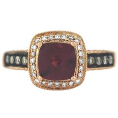 Levian Rubelite Tourmaline White and Chocolate Diamond Gold Ring Levian Rubelite Tourmaline White and Chocolate Diamond Gold Ring