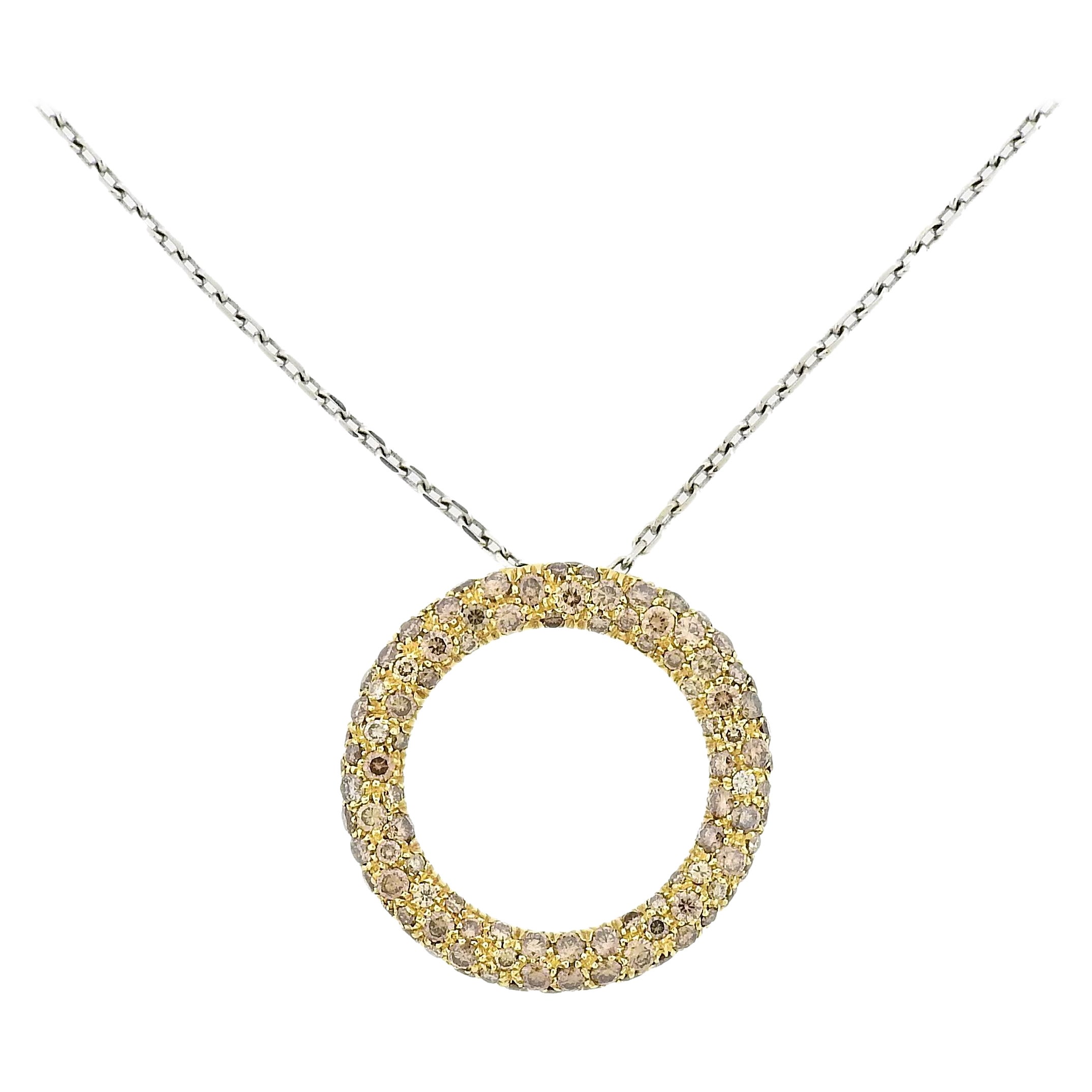 Roberto Coin Fancy Diamond Gold Circle Pendant Necklace For Sale