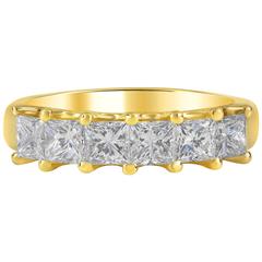 1.50 Carat Princess Cut 6 Stone Diamond Gold Ring 