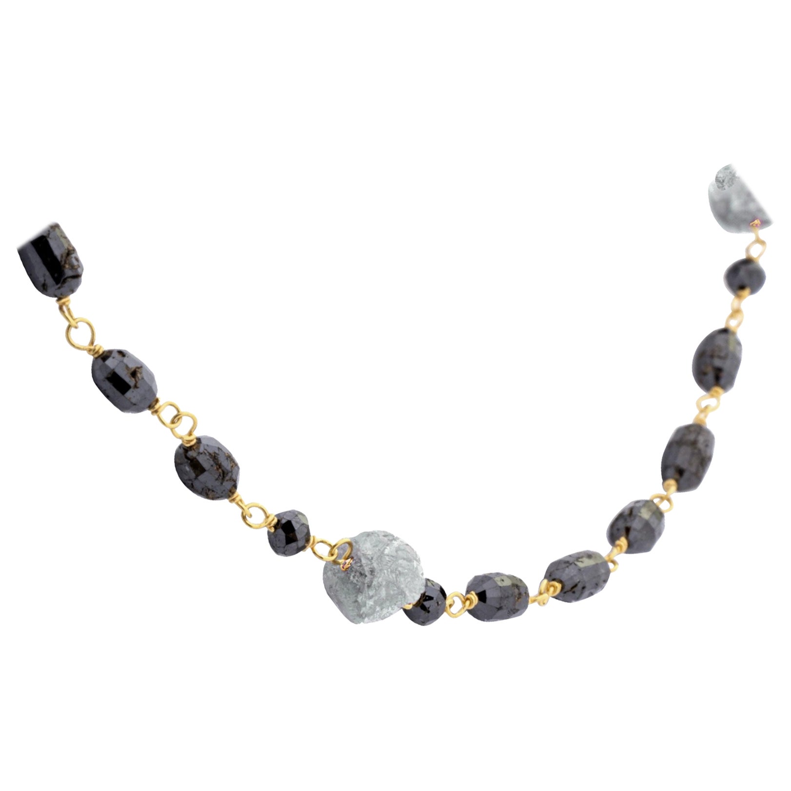 Black and Rough Ice Grey Diamond Necklace in 18 Karat White Gold