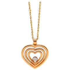 14k Yellow Gold Triple Heart Round Diamond Bezel Fashion Pendant Love on Chain