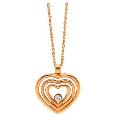 14k Yellow Gold Triple Heart Round Diamond Bezel Fashion Pendant Love on Chain