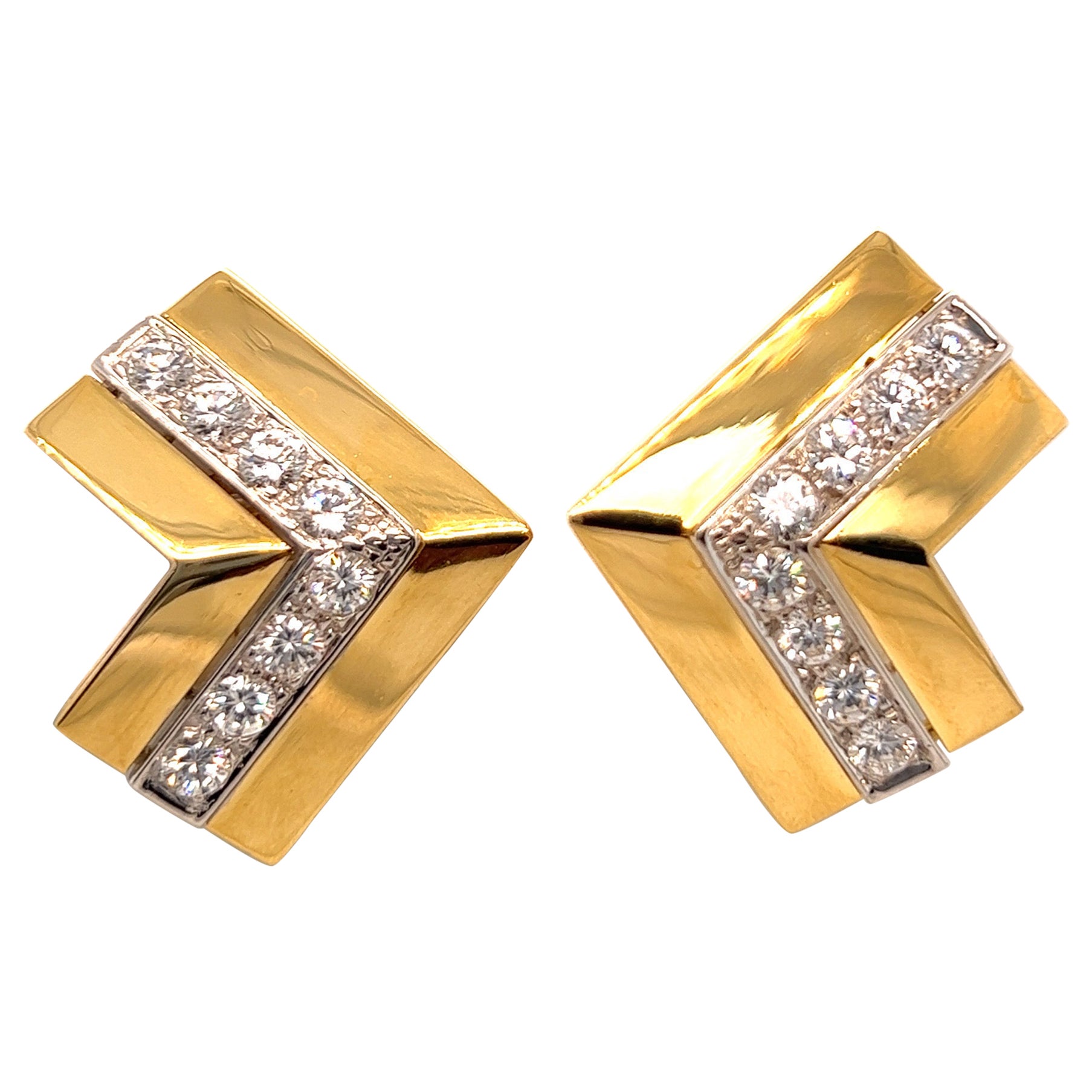 Clips d'oreilles en or jaune et blanc 18 carats et diamants  