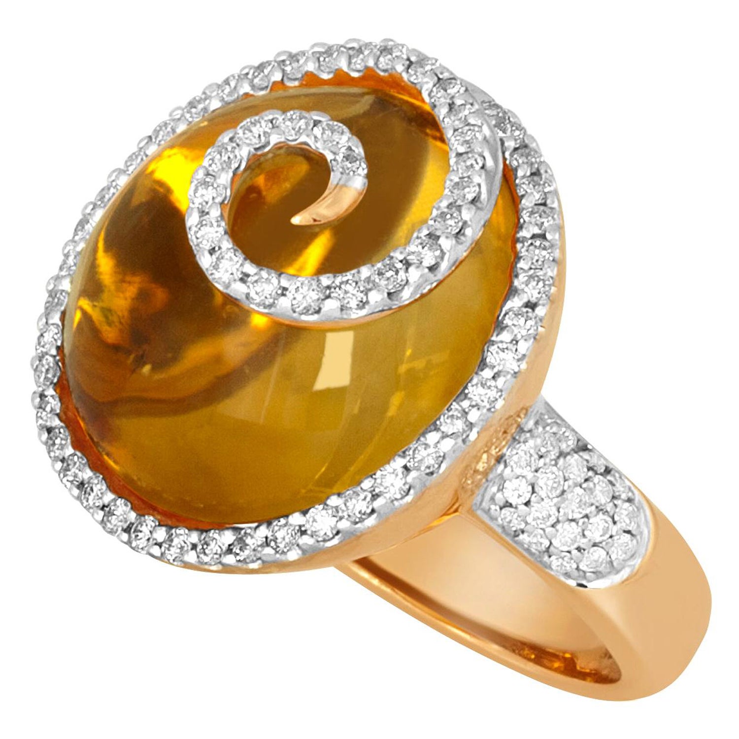 14,65 Karat Cabochon Citrin und Diamant Gelbgold Ring im Angebot