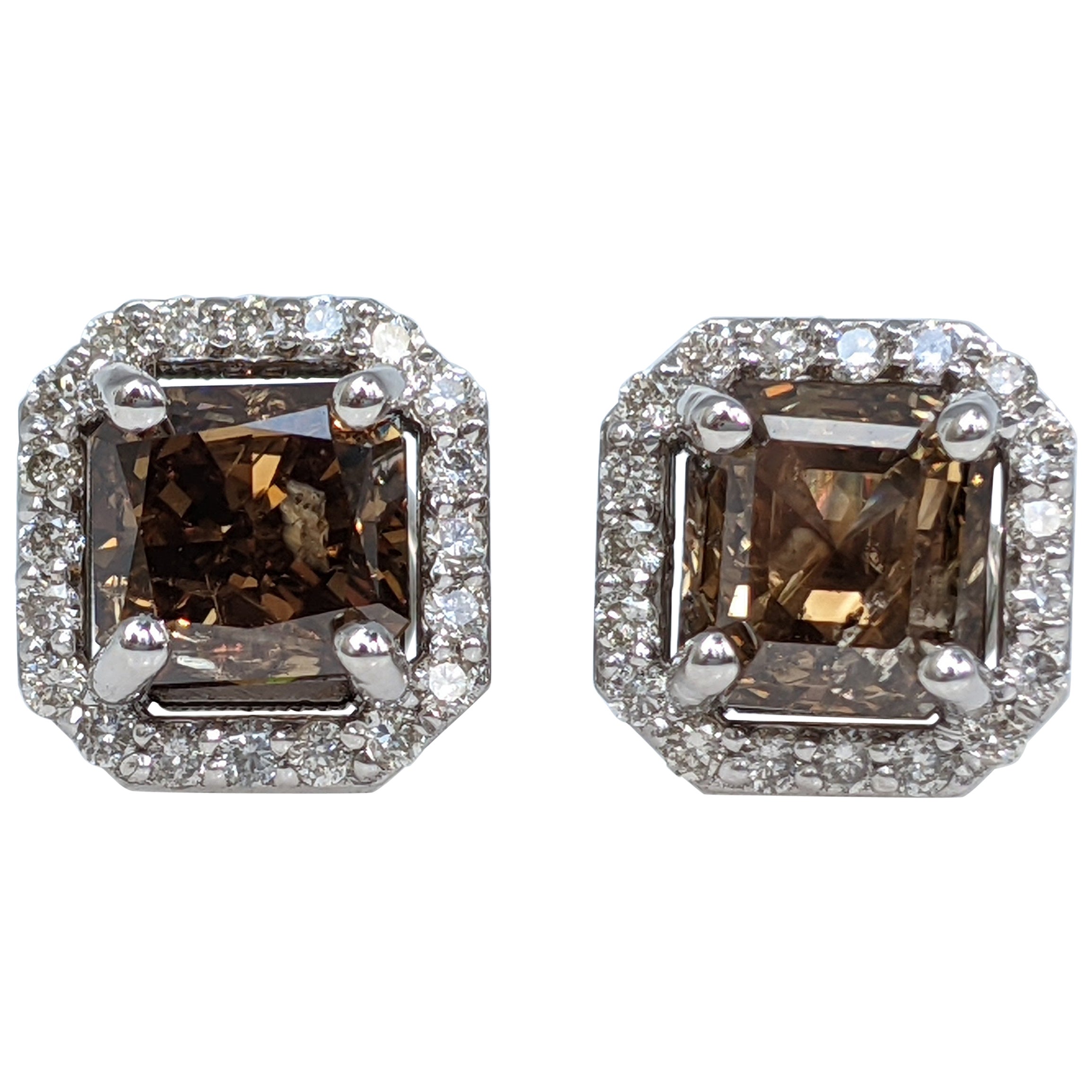 $1 NO RESERVE! - 2.34cttw Fancy Diamonds, 14 Karat White Gold Halo Earrings