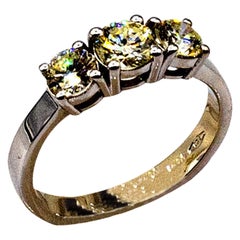 Art Deco Style White Brilliant Cut Diamond White Gold Trilogy Ring