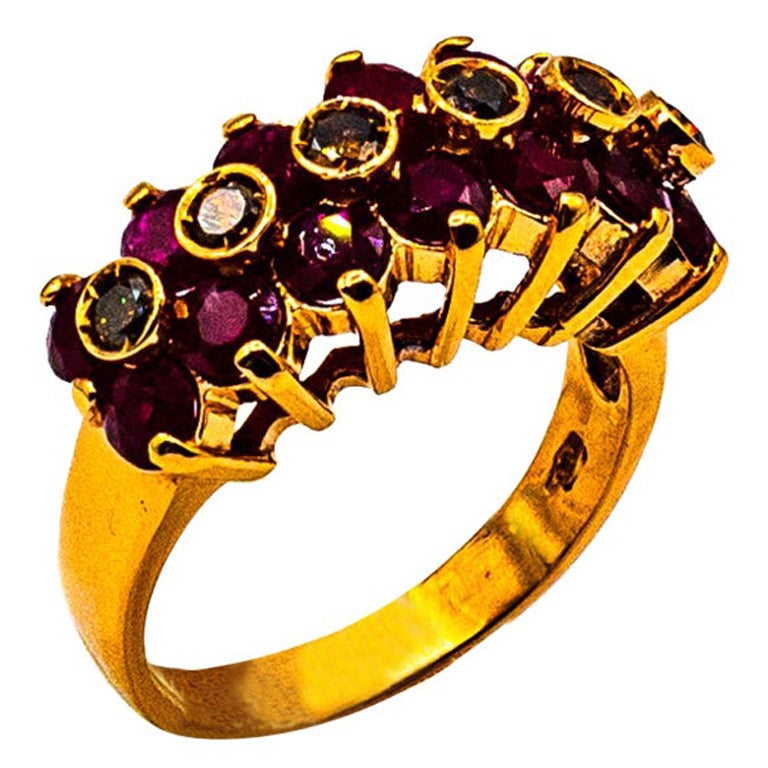 Art Deco Style 4.07 Carat Brown Diamond Ruby Yellow Gold Cocktail Ring For Sale