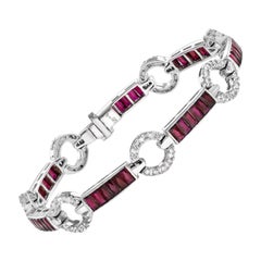 Bracelet de style Art déco en or blanc 18 carats avec rubis et diamants