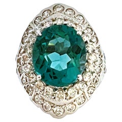 New African If 5.51 Ct Green Paraiba Tourmaline & White Sapphire Sterling Ring