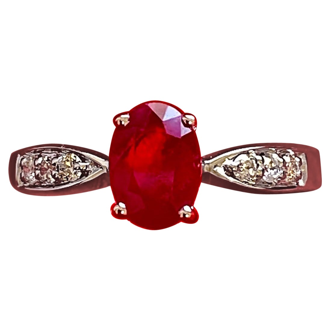 Gemstone and Diamond Solitaire Ring, Ruby Stackable Ring with Natural Diamonds For Sale