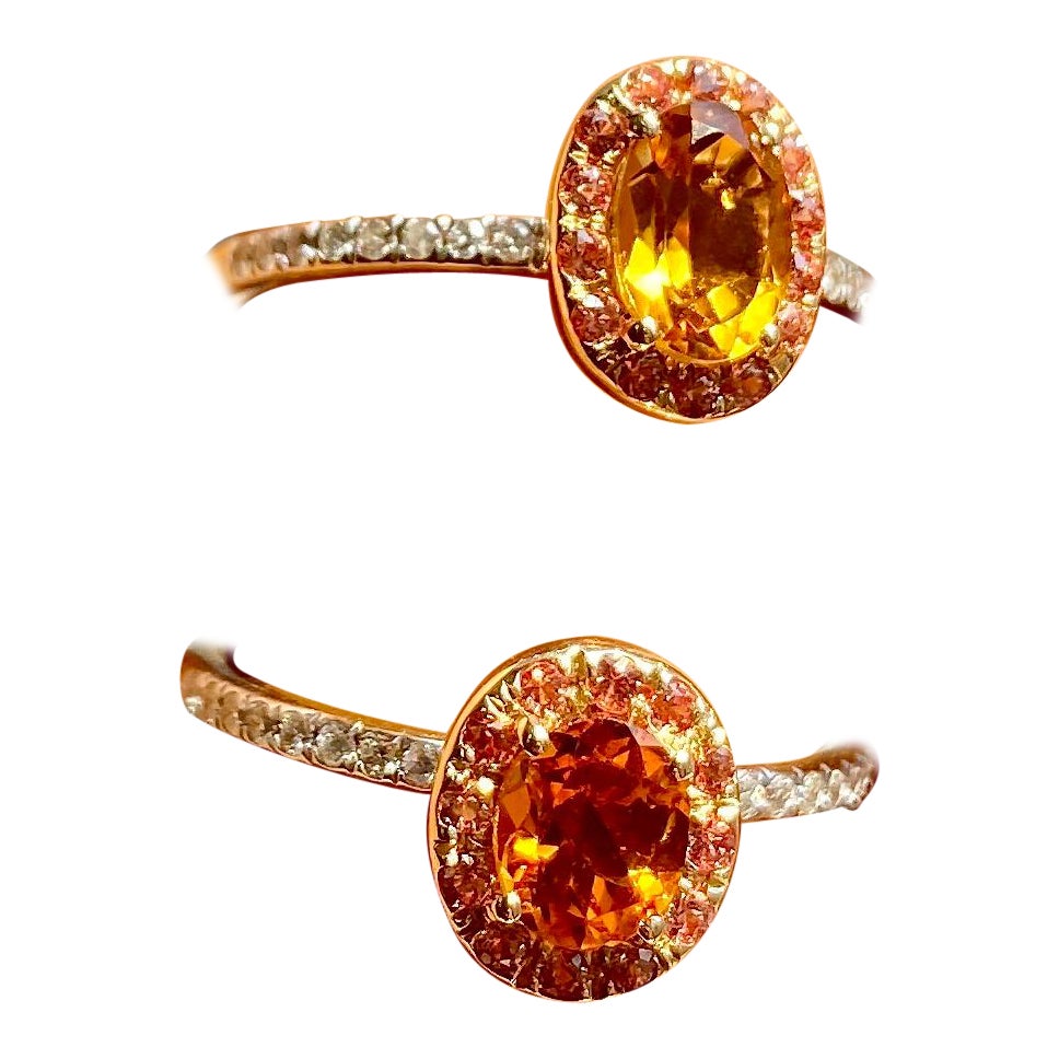 Gemstone and Diamond Solitaire Ring Stack, Natural Citrine and Diamond Rings For Sale