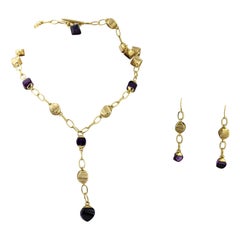 Roberto Coin Amethyst, 18k Yellow Gold Bead Necklace and Earrings Suite