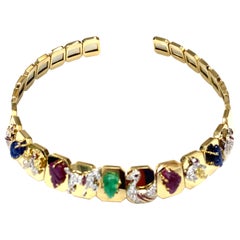 Halskette von Zendrini Via Condotti aus 18 Karat Gelbgold mit Diamanten, Rubin, Smaragd und Saphir