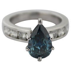 Vintage Treated Blue Diamond, Diamond 14k White Gold Ring