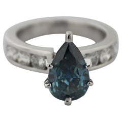 Natural Treated Blue Diamond, Diamond 14k White Gold Ring