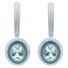 Aquamarine 2.26 Carat Diamonds 18 Karat White Gold Tweed Earrings