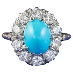 Antique Edwardian Turquoise Diamond Cluster Ring in Platinum 18ct Gold