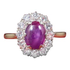 Antique Edwardian Cabochon Star Ruby Diamond Ring in 18ct Gold, Circa 1901