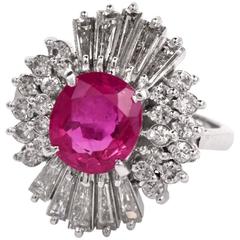 Ruby Baguette Diamond Platinum Ballerina Ring 12