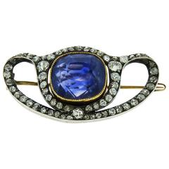 Late 19th Century Sri-Lankan No Heat Sapphire Diamond Silver Gold Brooch 3
