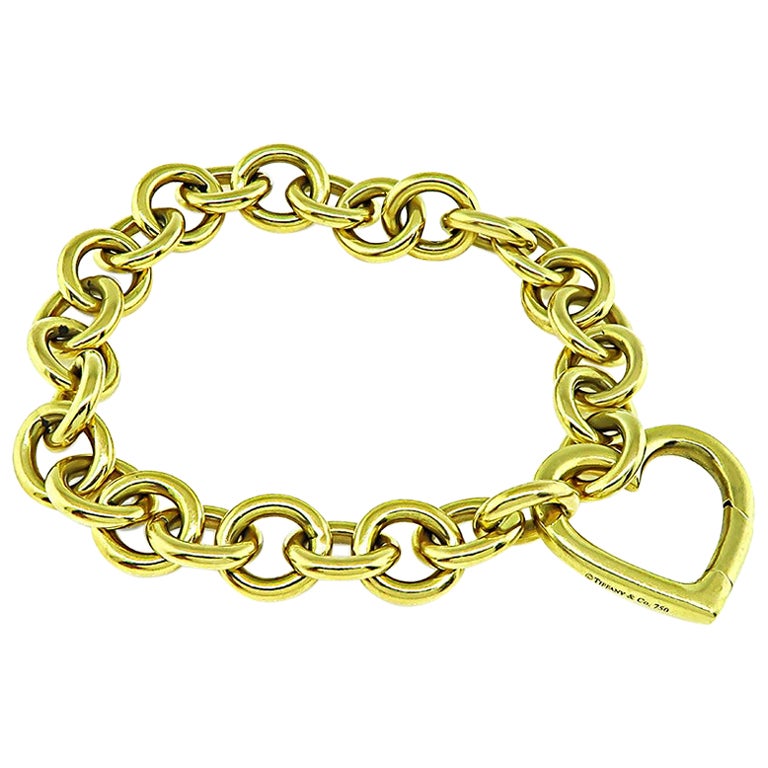 Tiffany and Co Gold Heart Chain Bracelet For Sale at 1stDibs