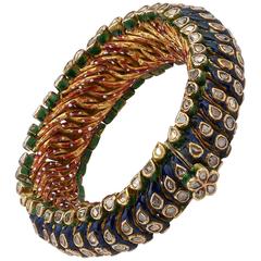 Antique Indian Enamel Diamond Gold Bracelet