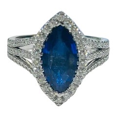 Sapphire Marquise GIA 1.99 Carats with Diamond Band and Halo Ring