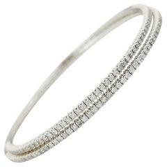 1.30 Carats Double Row Flexible Bracelet Bangle White Gold 14 Karat