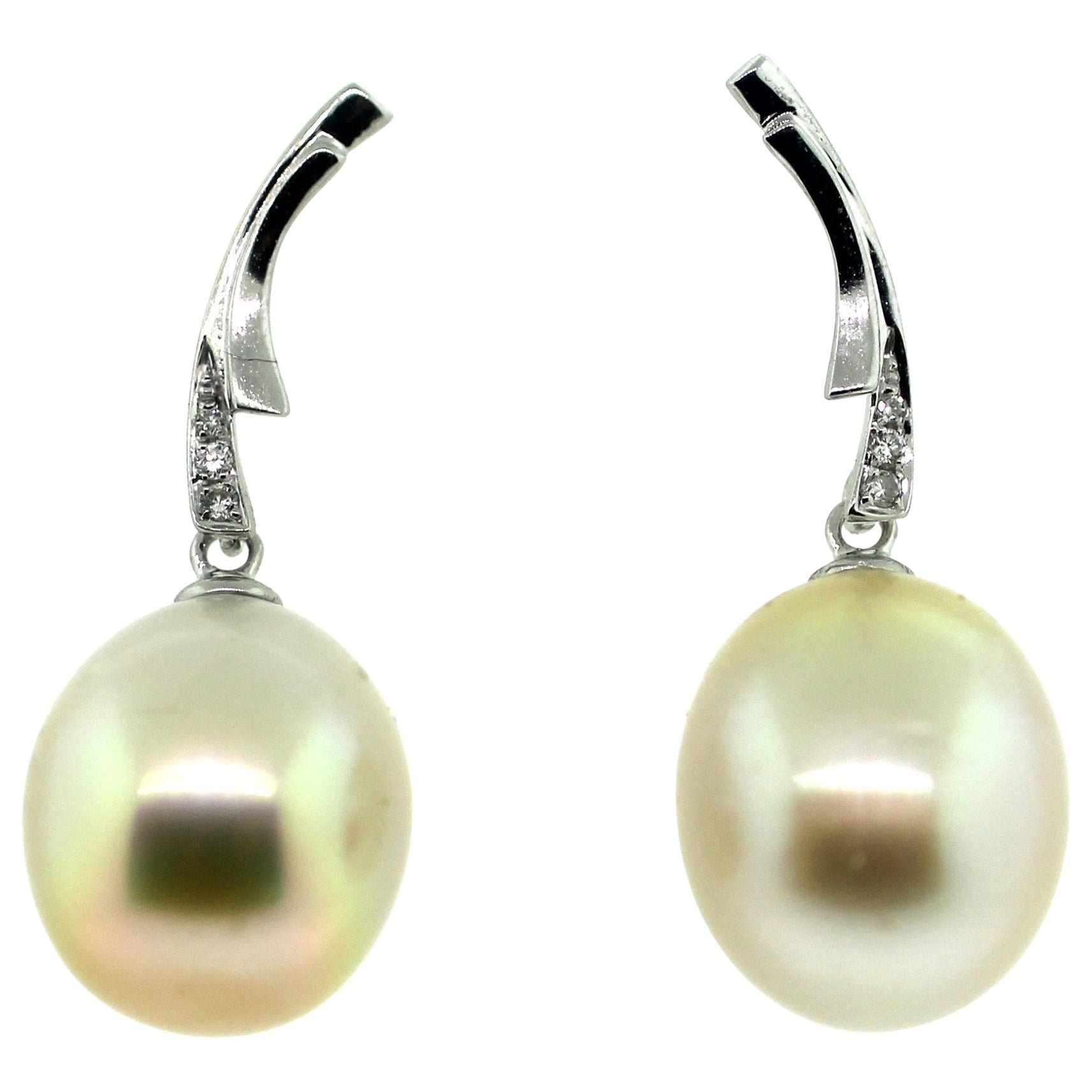 Hakimoto 13 mm South Sea Drop Cultured Pearl 18k Diamond Earrings