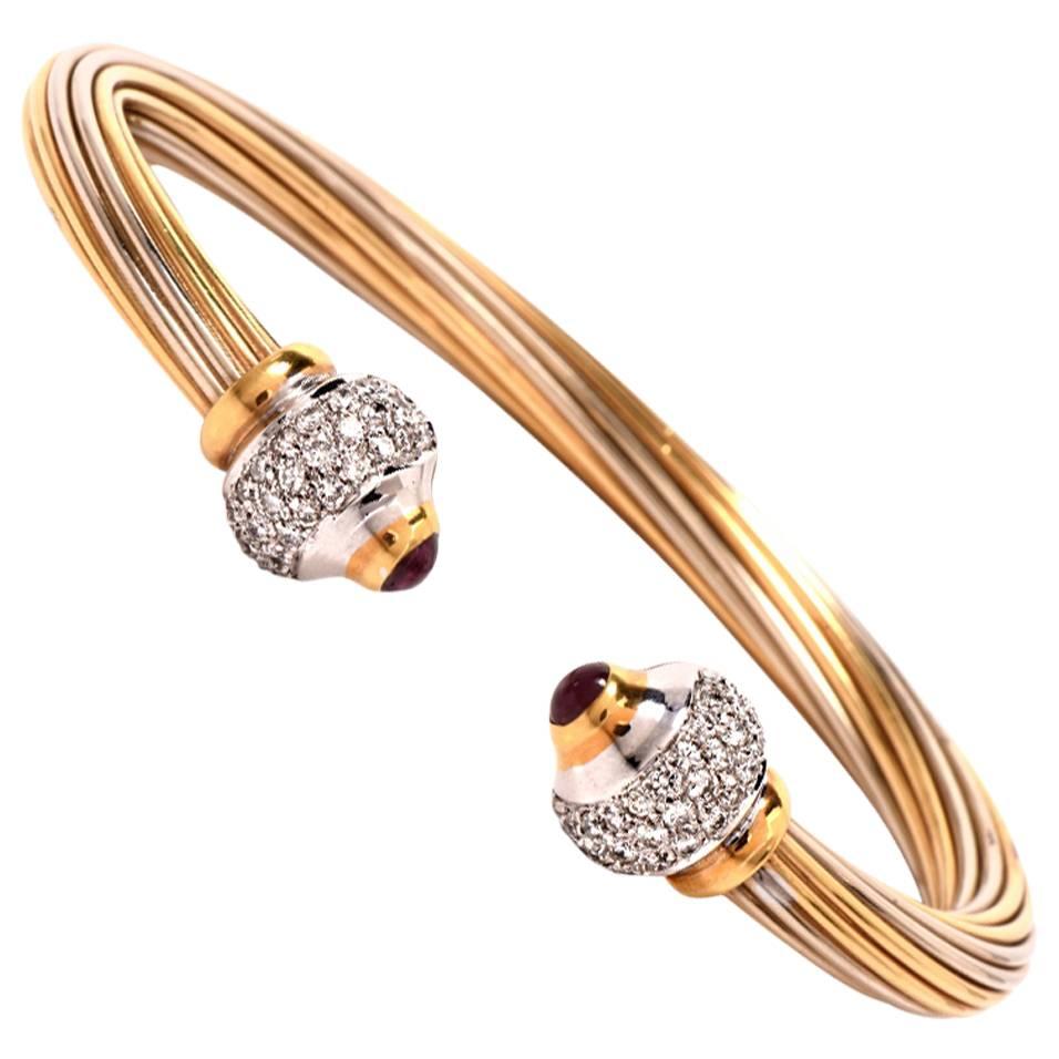 Italian Two Color Gold Cable Cuff Bracelet