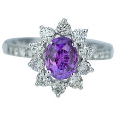 Natürlicher 1,60 Karat lila Saphir Diamant-Blumenring IGI zertifiziert
