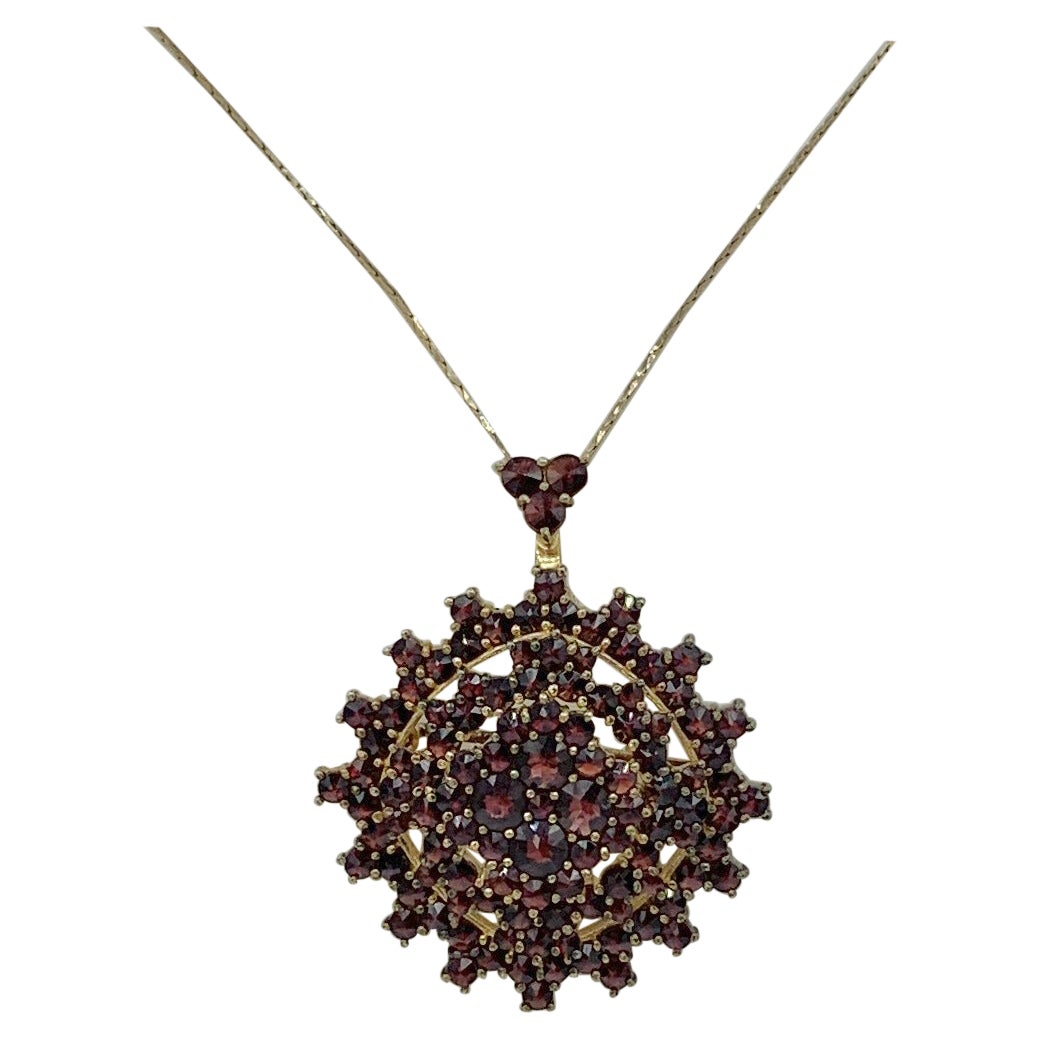 Art Deco Bohemian Garnet Pendant Lavaliere Necklace Brooch Antique For Sale