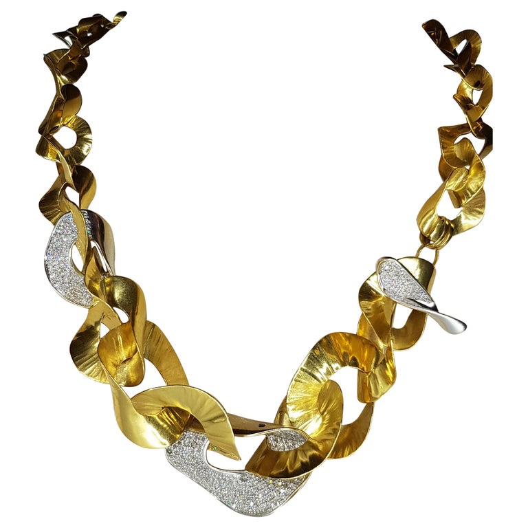 Orlandini Necklace, Yellow and White Gold and White Diamonds For Sale