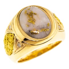Used Natural Gold in Quartz and Gold Nugget 18 Karat Gold Custom Men’s Ring