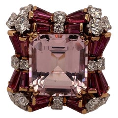 Vintage Morganite, Pink Tourmaline and Diamond 18k Rose Gold Ring
