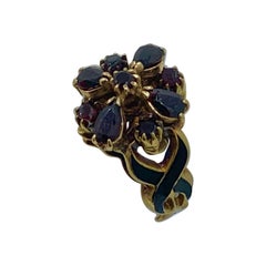 Garnet Black Enamel Ring 14 Karat Gold Antique Ring