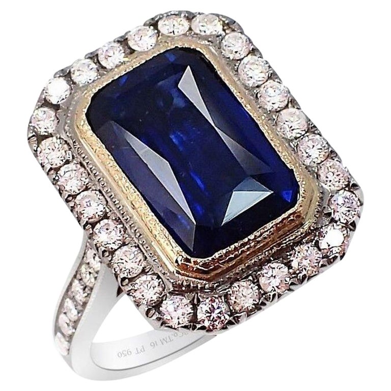 Natural Sapphire Ring, 6.02 Carat Emerald Cut GIA Certified For Sale
