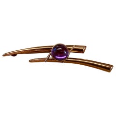 Retro 14 Karat Gold and Amethyst Brooch Salovaara Turku Finland