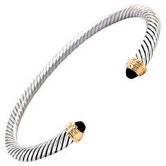 David Yurman Nachlass Schwarzes Orquid Cable Klassisches Armband Silber 14k Y Gold