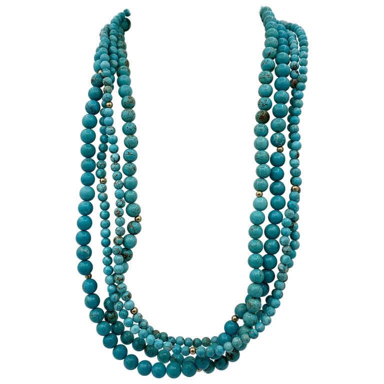 Persian Turquoise Four-Strand Necklace, 20th Century