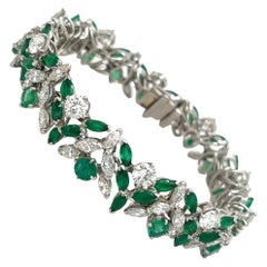 Marquise and Round Emerald Diamond Bracelet Platinum