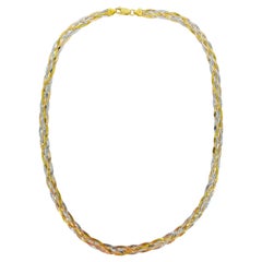 Retro Wheat Braided 18 Karat Tri-Color Gold Necklace