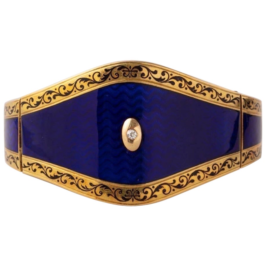 19th Century Gold Enamel and Diamond Bangle For Sale