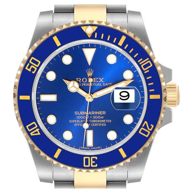 Rolex Submariner Blue Dial Steel Yellow Gold Men's Watch 116613 Box ...