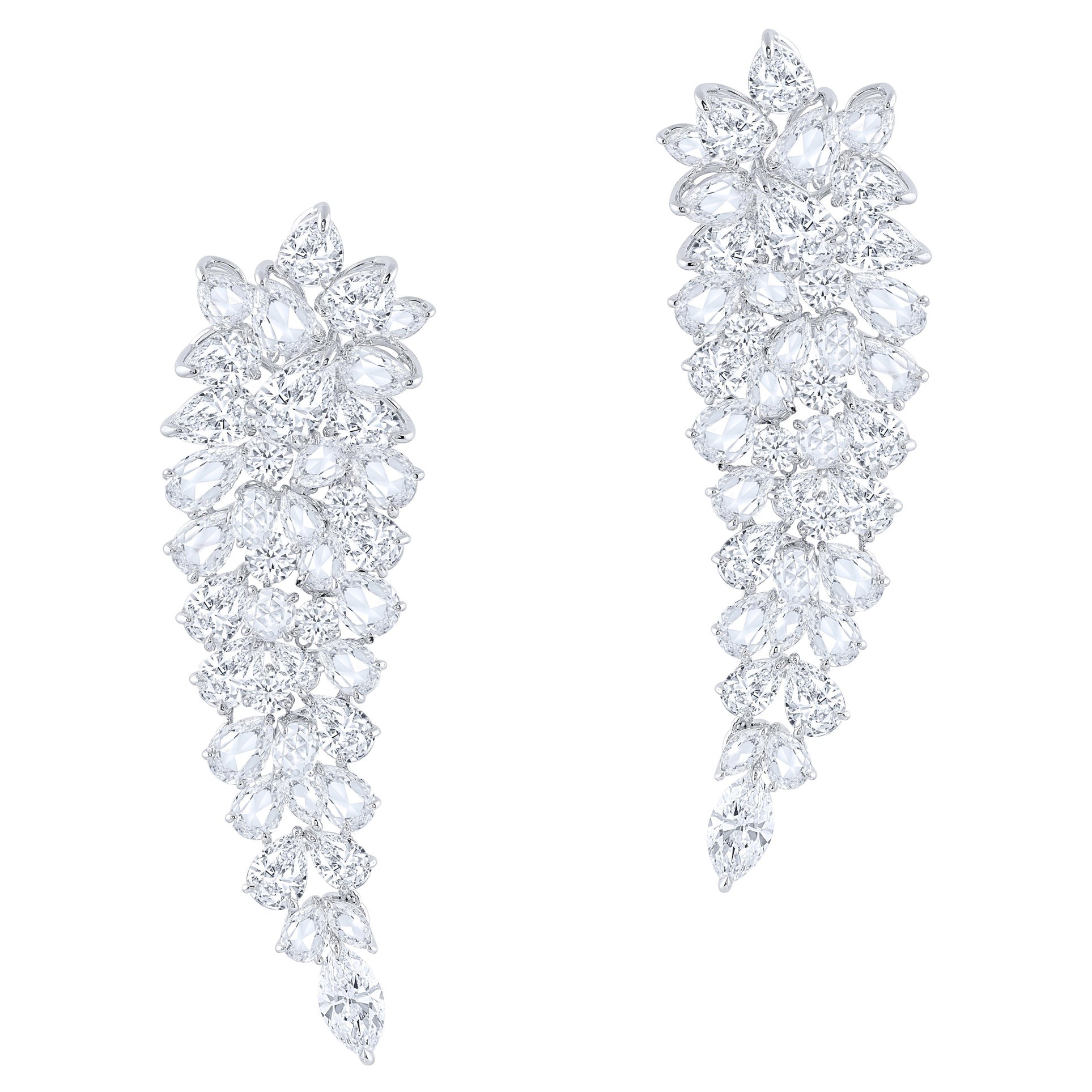 GIA Certified 18 Carat Brilliant and Rose Cut Diamond Dangling Earrings For Sale