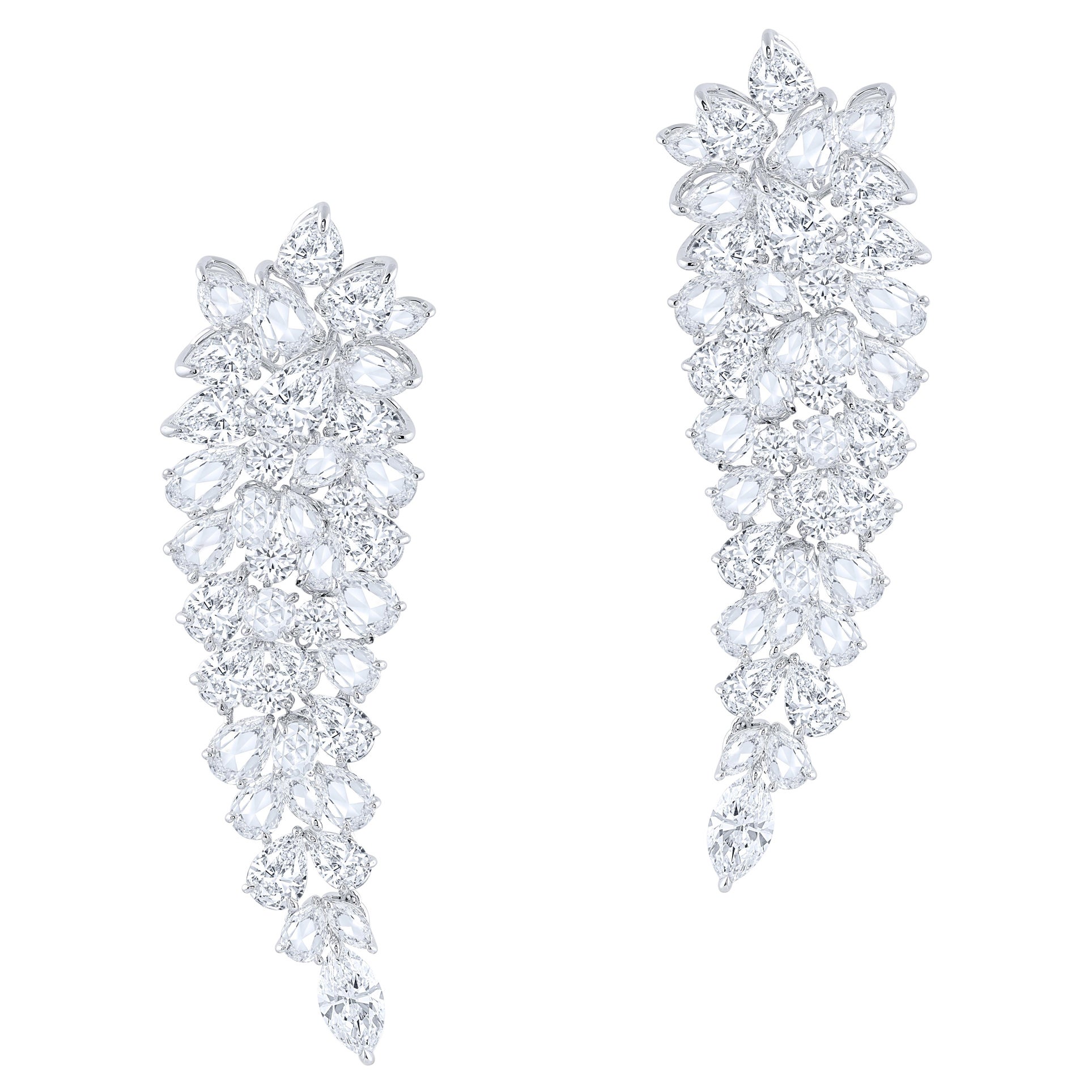 Boucles d'oreilles pendantes Harakh en diamants brillants et taille rose de 18 carats certifiés GIA